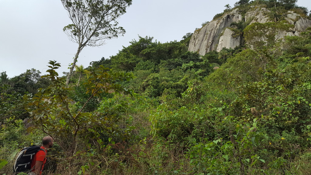 Mais uma foto da entrada da trilha e a parede de escalada.